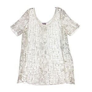 Juniper Ln Womens OS Cream Crochet Open Knit Net Cotton Top Boho Beach Coverup